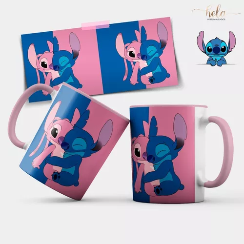 Caneca Porcelana Alça e interior colorido lilo e stitch