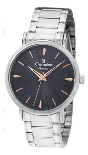 Relógio Champion Elegance Prateado Cn24477t Preto Grande