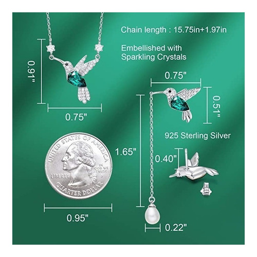 Conjunto De Joias Hummingbird S925 Prata Cristal Swarovski