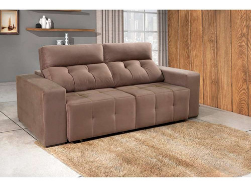 Sofá 3 Lugares Retrátil E Reclinável Roma Suede Marrom