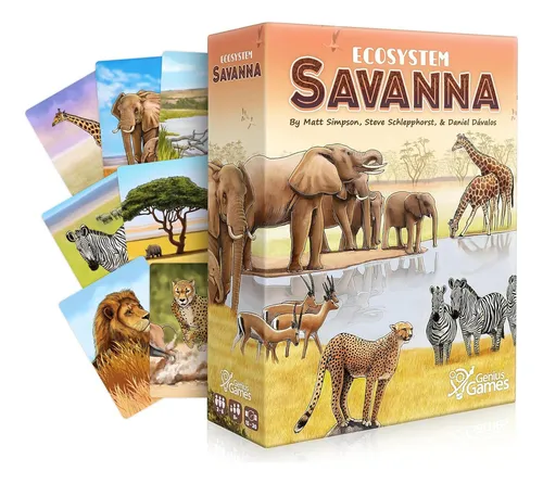 Ecosystem: Savanna - Un Juego De Cartas Familiar Sobre Animales En Bosques Herbáceos De Sabana Africana, Juego De Ecología Para Niños Y Adultos
