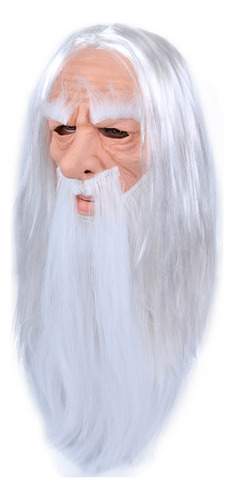 Máscara De Peluca De Hombre Viejo De Pelo Largo Y Pelo Blanc