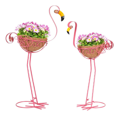 Conjunto De 2 Maceteros De Metal Color Rosa Con Forma De Fla