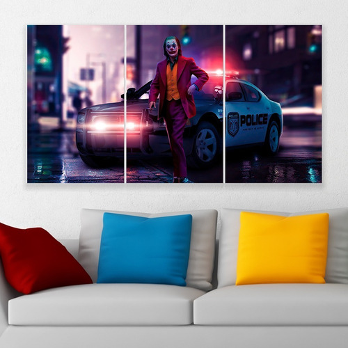 Cuadro Triptico Joker Auto Policia Art Canvas Personalizado