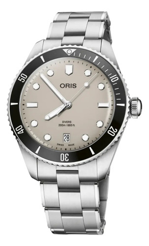Reloj Oris Divers Date 01 733 7795 4051-set Correa Plateado Bisel Negro Fondo Gris