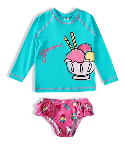 Imagem 4 de 6 de Conjunto Bebe Infantil Biquini Camiseta Praia Proteção Solar