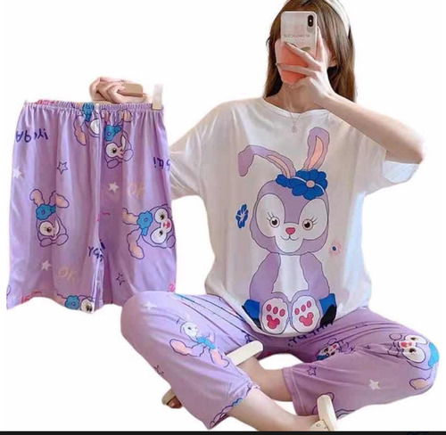12 Pijama Fresca 3 Pzs Short Pantalon Blusa Dama