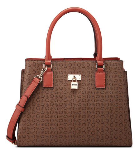 Bolsa Guess Factory Sg904006 Acabado de los herrajes Niquel Color Café medio Correa de hombro Chocolate Diseño de la tela Liso