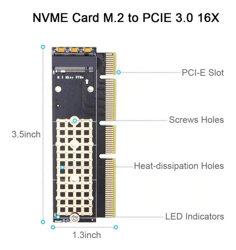 Imagem 3 de 5 de Adaptador Ssd M.2 M2 Nvme Para Pci Express 4x 8x 16x
