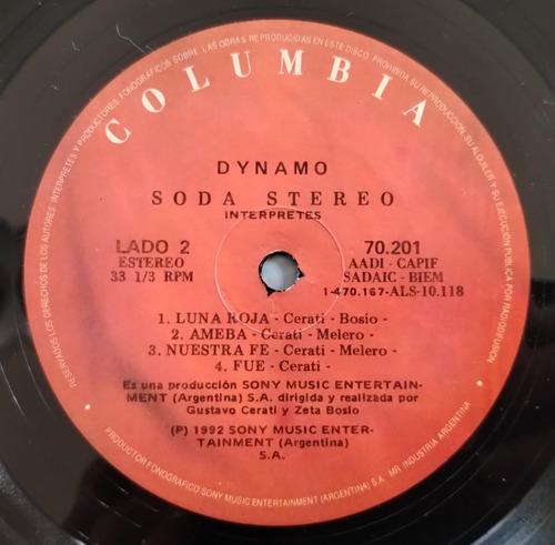 Soda Stereo Dynamo Vinilo Lp Arg 1° Ed 1992 Insert Good+ Estándar (Usado)
