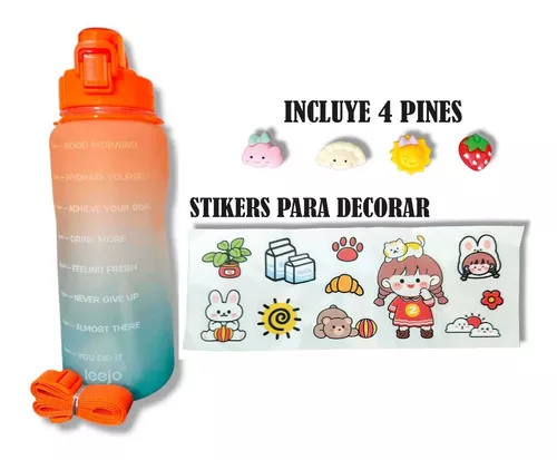 Termo Botella Agua 2 Litros Motivacional Gimnasio Pines Stiker