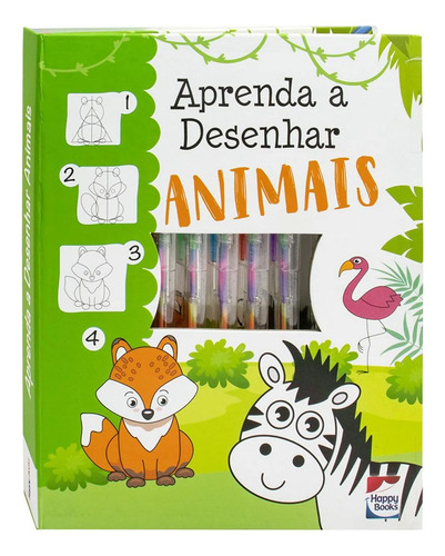 Animais Aprenda A Desenhar Animais + 5 Canetas Coloridas | Happy Books
