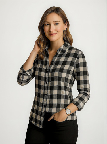 Camisa Feminina Xadrez Flanelada Algodão Quadriculada Junina