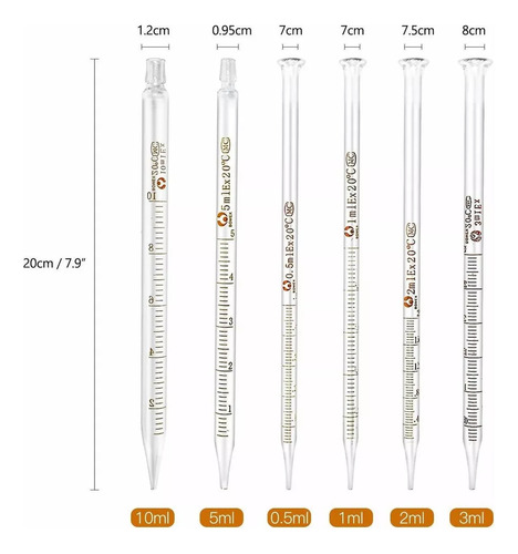 6 Pipetas Conta-gotas De Vidro Longo Burette De Laboratório