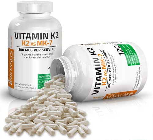 Vitamina K2 (mk7) Suplemento 100 Mcg Sin Omg, 120 Cápsulas