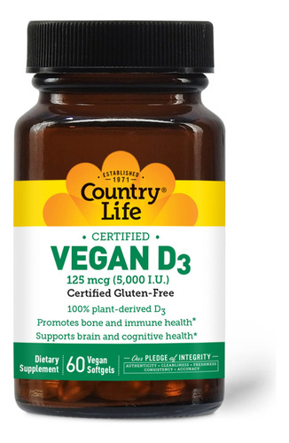 Country Life Vitamina D3 Vegana 5000 Ui 60 Cápsulas