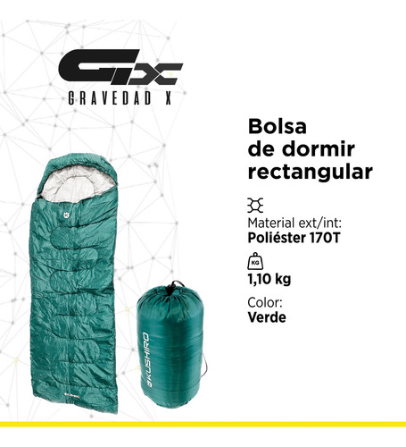 Bolsa De Dormir Rectangular Con Capucha Kushiro. Gravedad X