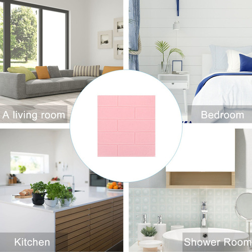 W 10 Pegatinas De Pared De Ladrillo 3d Rosa Impermeable