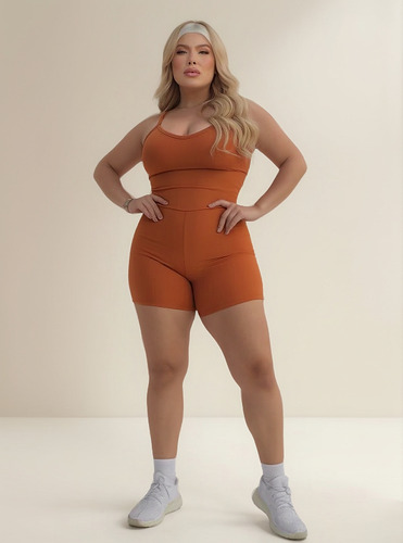 Macaquinho Zero Transparência Gab's Bodys E Catsuits Terracota Lisa M