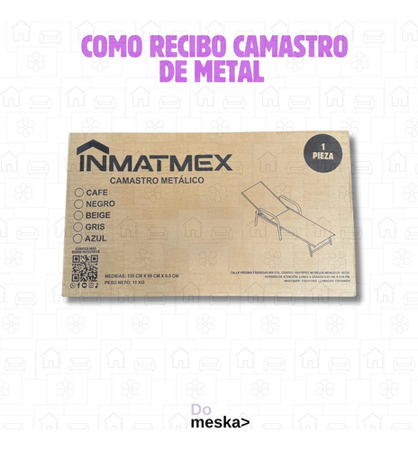 Camastro Metálico Para Playa Hogar Jardín 1 Pz Inmatmex Negro