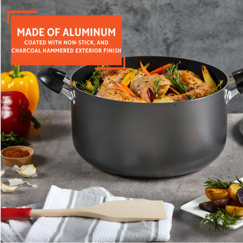 Olla De Aluminio De 22cm Con Tapa De Cristal Negro