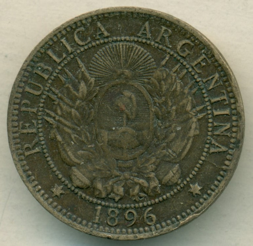 Argentina Moneda De Cobre 2 Dos Centavos De Patacón 1896 Mb