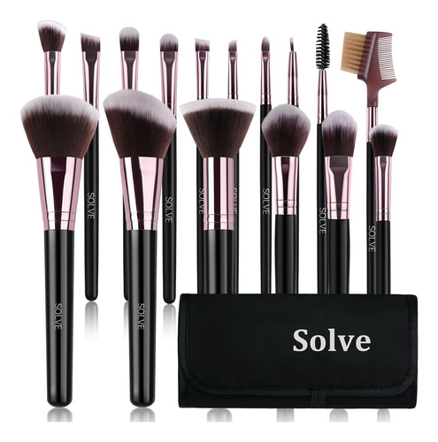 Juego De Brochas De Maquillaje Solve Modelo 16 Piezas Negro Color