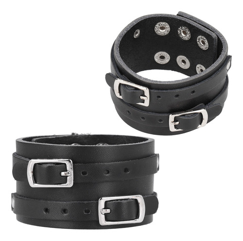 Muñequera De Cuero 2pcs Brazalete Ancho Ajustable Punk