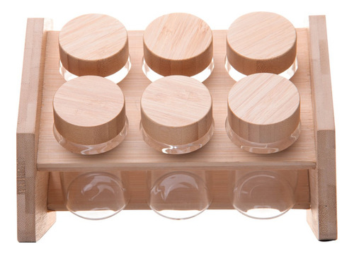 Cj 6 Potes Borossilicato Tampa Rosca Rack Bambu 120ml Wolff Transparente