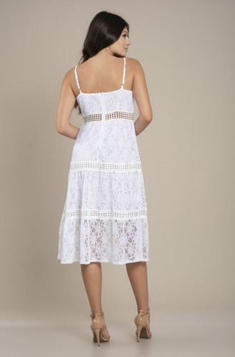 Imagem 4 de 4 de Vestido Branco Midi Em Renda Casamento Formatura Réveillon