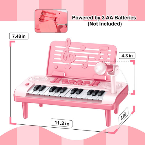 Piano Toy Ayiowmpa Para Niñas De 1 A 5 Años Con Micrófono Y