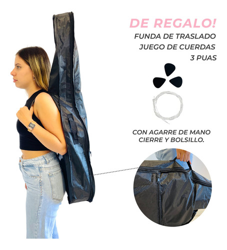 Guitarra Clásica Criolla Mti Diestro 38 Pulgadas Accesorios Rosa