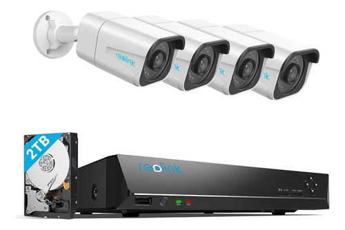 Sistema De Cámaras De Seguridad Reolink 4k Ultra Hd Poe, 4pcs Con Cable 8mp Cámaras Ip Poe Para Exteriores, 8mp Nvr De 8 Canales Con Sistema De Video Vigilancia Hdd De 2tb Para Grabación 24/7