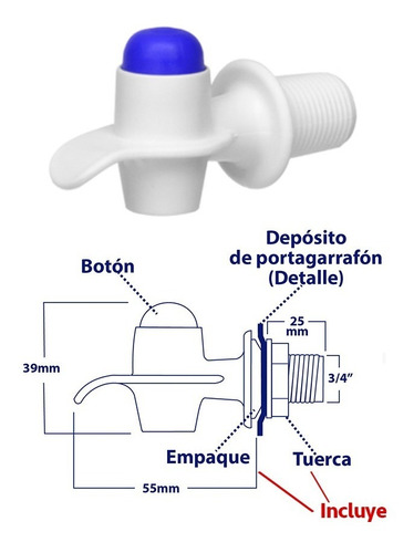 Llave Despachador Blanca Agua Boton Azul 3/4   Tricorp