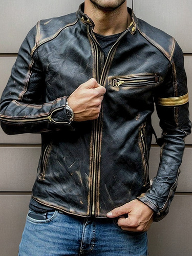 Chaqueta De Cuero Punk De Pie Con Cuello