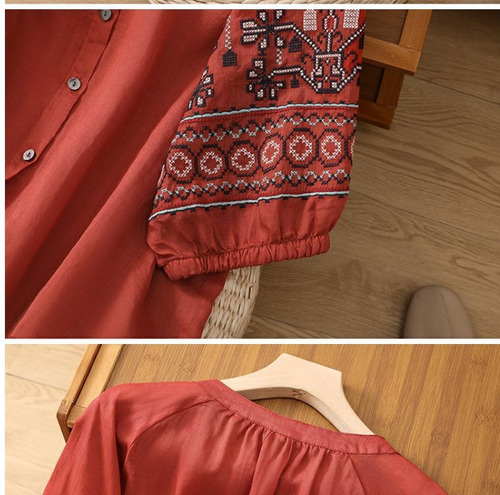 Blusa Bordada De Lino Y Algodón Con Mangas Tipo Farol