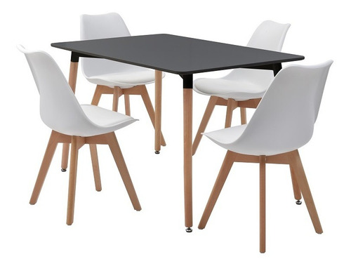 Mesa De Comedor Rectangular Con 4 Sillas Spydeberg Negro Y B