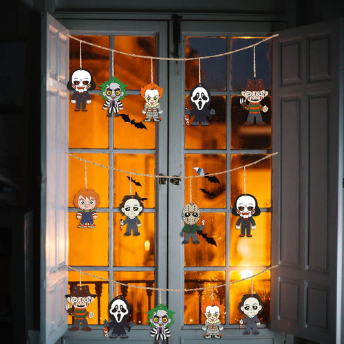 24 Pcs Halloween Adornos Colgantes Madera Película De Terror