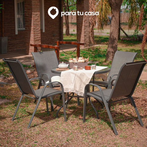 Juego De Jardin Sillas Sillones Mesa 5 Piezas Gris