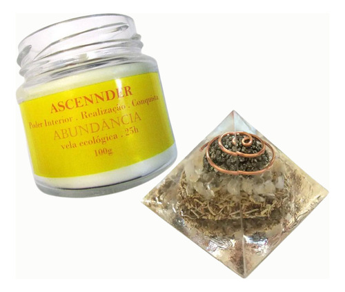 Kit Abundância Vela Aromática 100g E Pirâmide Orgonite 6cm