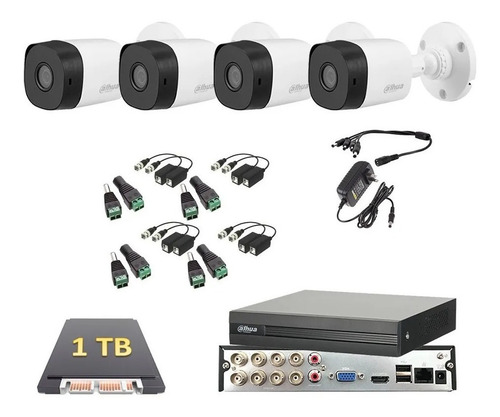 Imagen 1 de 1 de Kit 4 Cámaras 1080p Dahua 1 Tb Baluns Dvr 8 Canales