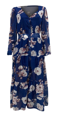 Vestido Mujer Net Yarn Draw Back Chifón Estampado 2523