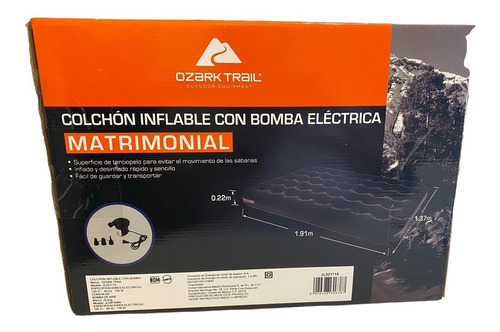 Colchón Inflable Matrimonial Con Bomba Eléctrica Ozark Trail Color Negro