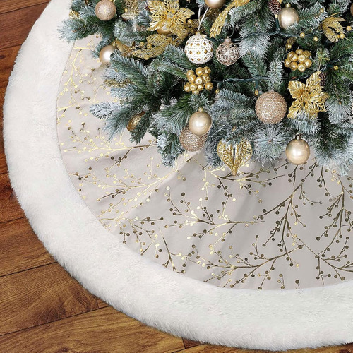 Falda Del Arbol De Navidad Blanco Dorado De 48 Pulgadas