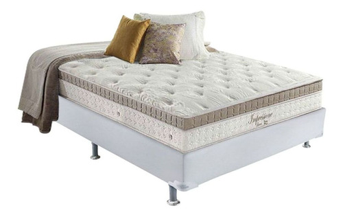 Cama box Anjos impressione  King de 203cmx193cm bege com base dividida