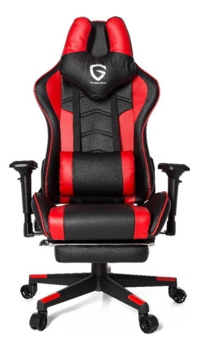  The Game House Silla gamer cuello ergonómico apoyapiés ergonómica  negra y roja con tapizado de cuero sintético