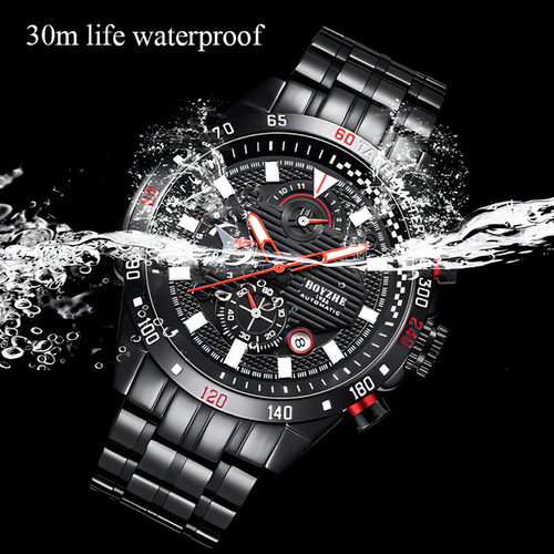Relojes Mecánicos De Cuero Impermeables Para Hombre Boyzhe Color del bisel Negro