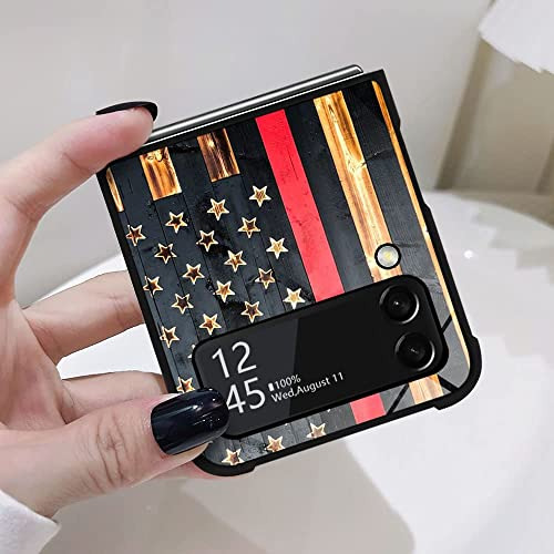 Funda Para Galaxy Z Flip 3 5g Rojo Line Wood Grain Flag Piel