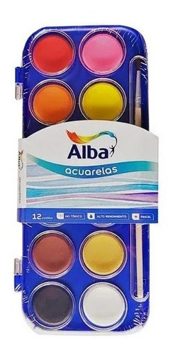 Set Acuarelas Alba X 12 Colores + Pincel - Pastilla Niños