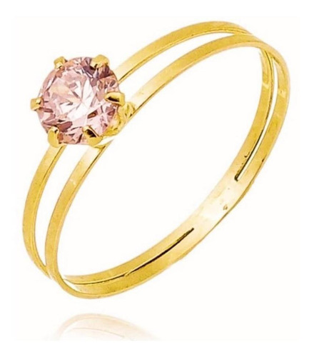 Anel Solitário N13 Em Ouro 18k Com Zircônia Rosa Claro